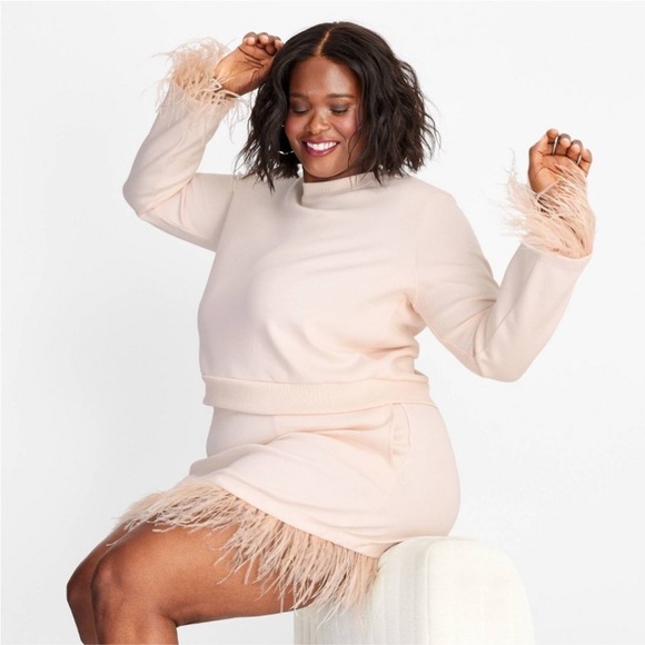 Women's High-Rise Feather Trim Mini Skirt - Future Collective Light Pink new - Picture 6 of 8